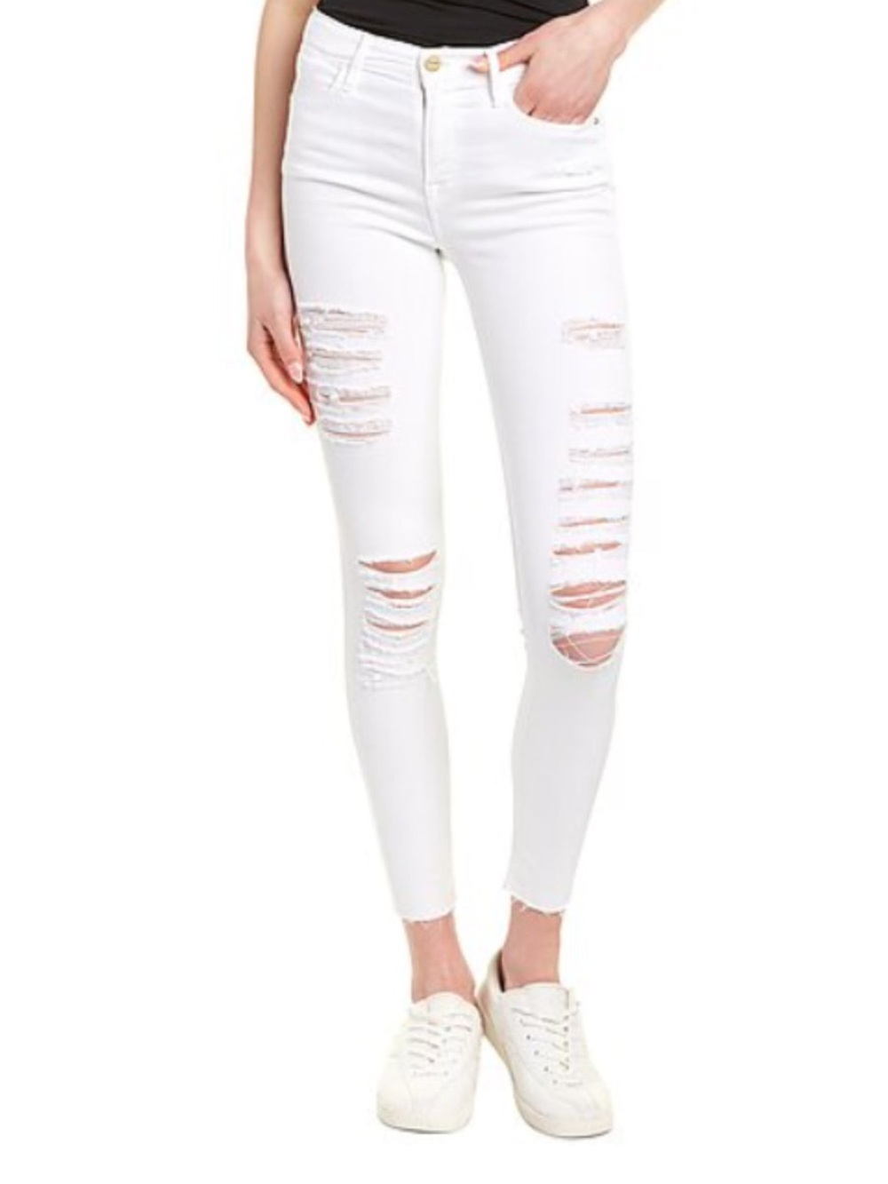 FRAME Le High Distressed High Rise Skinny Jeans White Size 27 NWOT